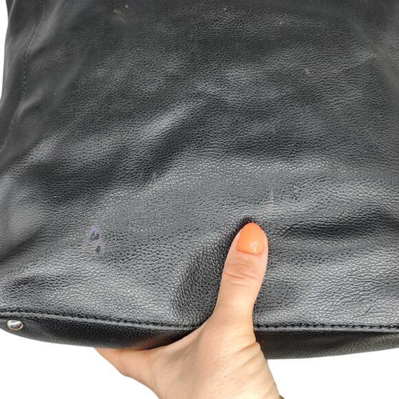 Ralph Lauren Purse Black Shoulder Bucket Large 100% Leather Silver Top Handle - Picture 12 of 15